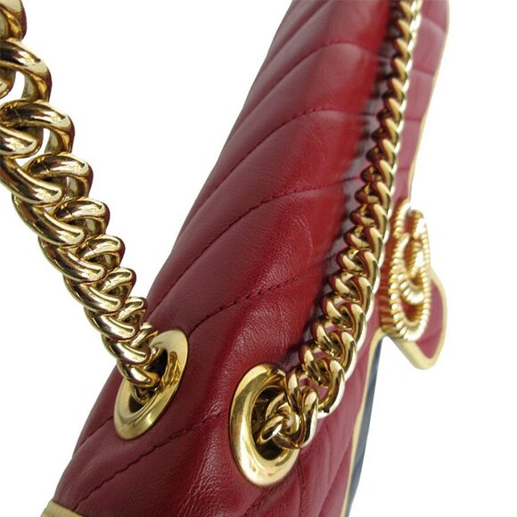 Auth GUCCI GG MarmontShoulder Bag Burgundy/Navy/Gold leather/metal s0033g - Picture 6 of 12